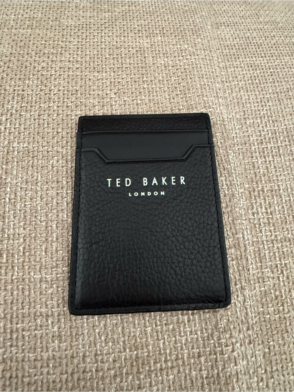 Ted Baker Black Pebbled Leather Card Sleeve with Logo